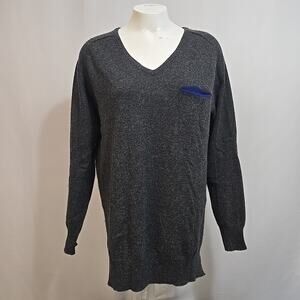Demylee New York Sweater Womans Size Small 100% Cashmere Gray Pocket V Neck